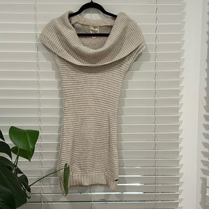 GUESS ✨ Beige Knitted Off The Shoulder Cowl Neck Sweater Dress Top Size Small S